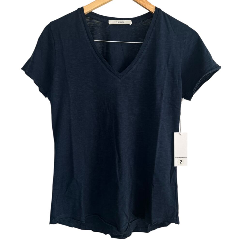 Pharaoh Collection Classic V-Neck Tee in Supima Slub Navy Size 2/Medium New